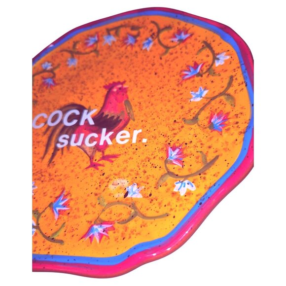 Hand-Painted Ceramic Plate With Rooster & Text Design Round 8" Decorative Dish Y - Picture 2 of 5